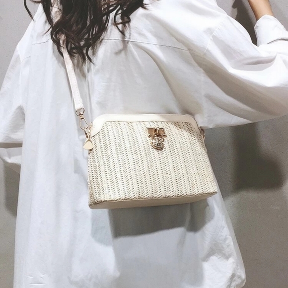 OFF WHITE WOVEN STYLE CROSSBODY BAG - Picture 1 of 3